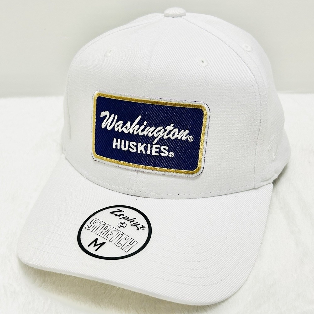 Zephyr Washington Huskies Script‎ Patch Hat Cap Stretch Flex Medium White NCAA